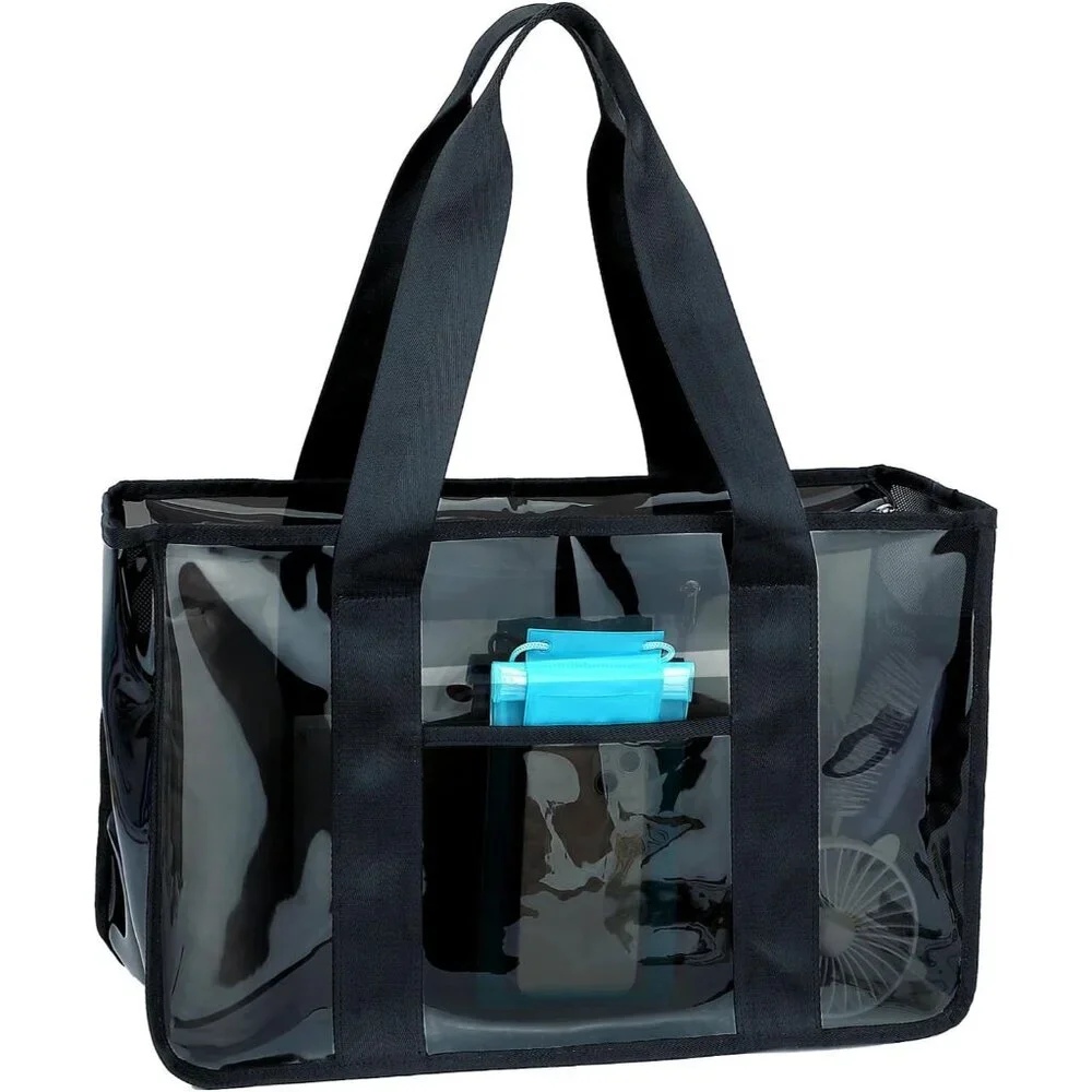 Durable Clear Beach Bag with Zipper - Large Jelly Black Tote for Every Adventure - Picture 1 of 7